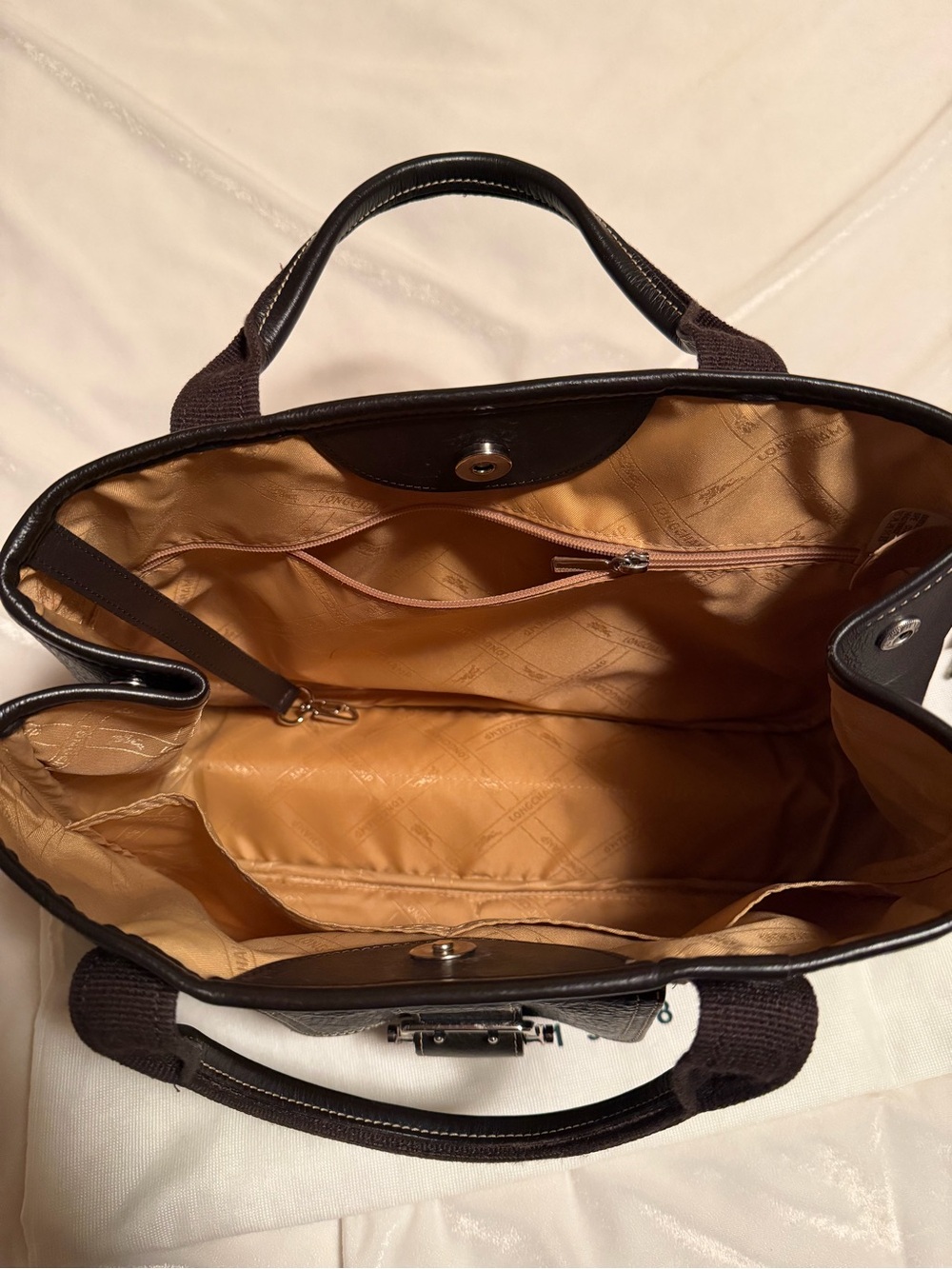 Authentic Longchamp Brown genuine Leather Tote, logo - Picture 6 of 14